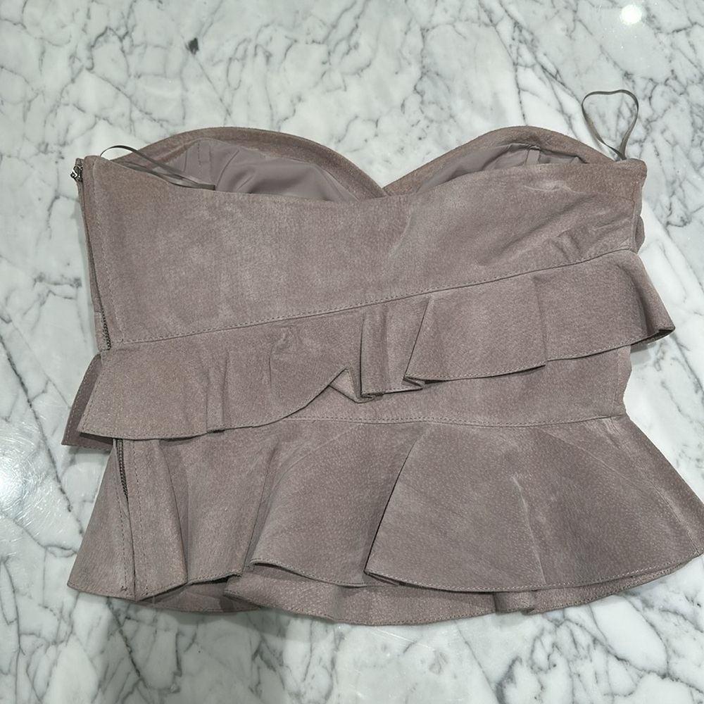 INTERMIX | Tops | Intermix Nora
Suede Top Leather Ruffled Top - Picture 8 of 9